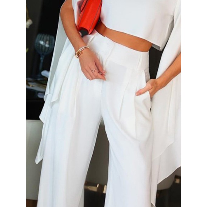 Elegant simple exaggerated sleeve top pant suit