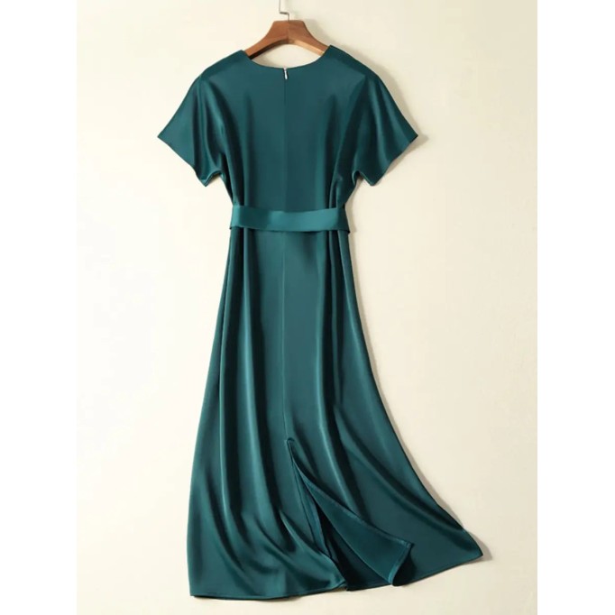 Elegant simple satin V-neck dress for women