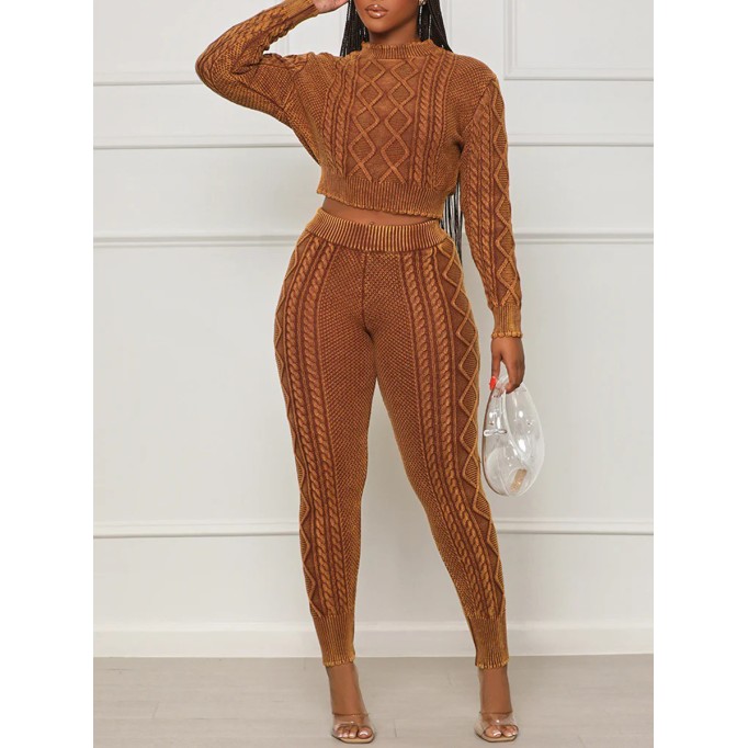 Knitted Jacquard Pullover Sweater Long Two Piece Set