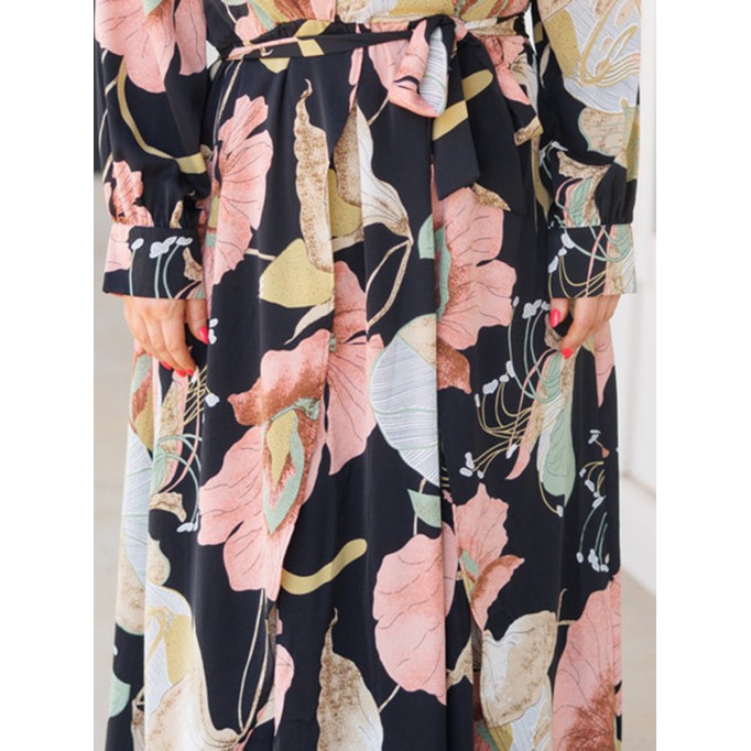 Large floral pattern printed loose fitting dress
