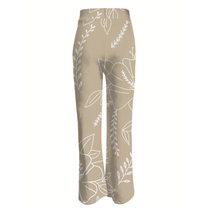 Leaf print high-waisted split trousers and dress pants