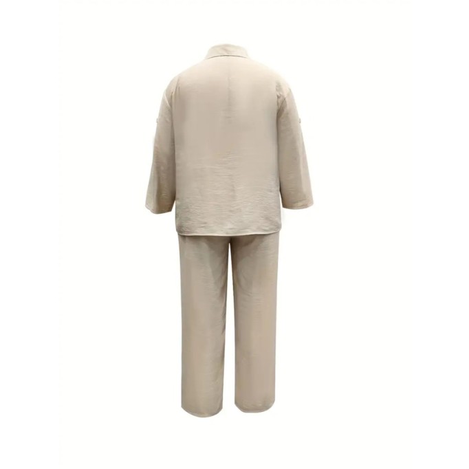 Long sleeve cotton linen shirt and trousers 2 sets