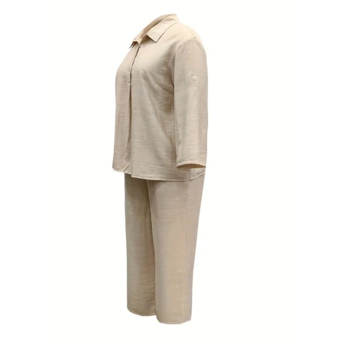Long sleeve cotton linen shirt and trousers 2 sets