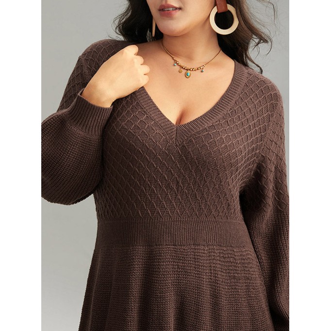 Plus-size V-neck sweater dress