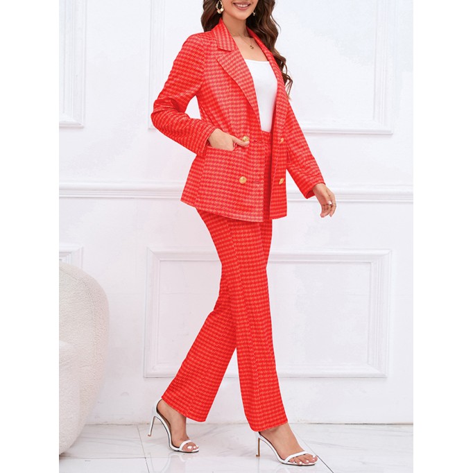 Qianniao grid double breasted suit jacket straight leg suit suit