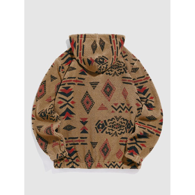 Quarter-zip pocket tribal print hoodie