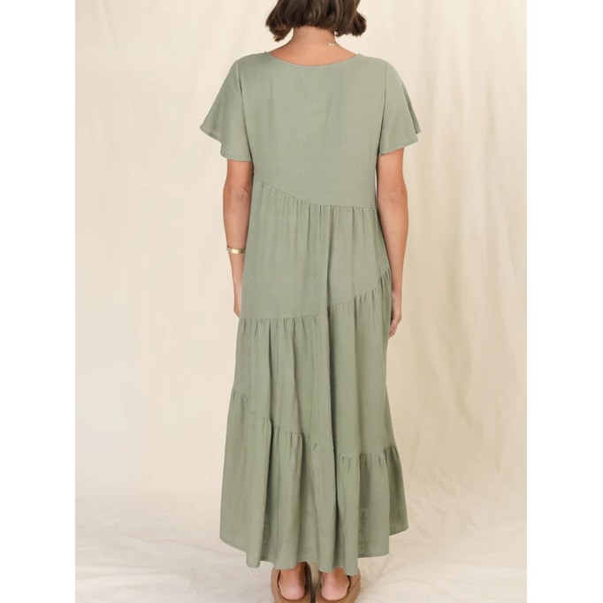 Round neck pullover cotton linen loose dress long skirt