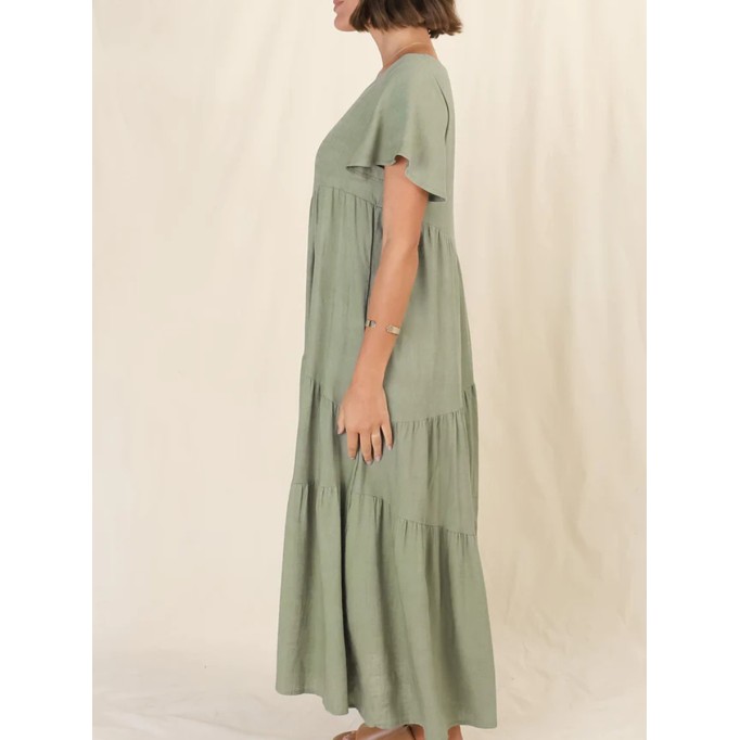 Round neck pullover cotton linen loose dress long skirt