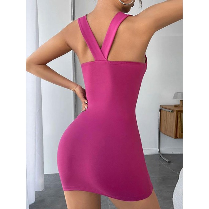 Solid Color Fashion Knitted Sexy Suspender Dress