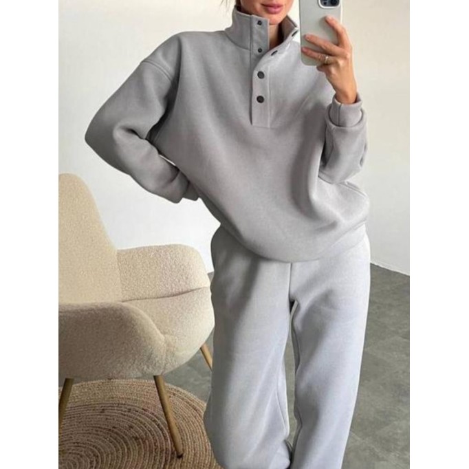 Solid color high neck sweater pants two-piece set