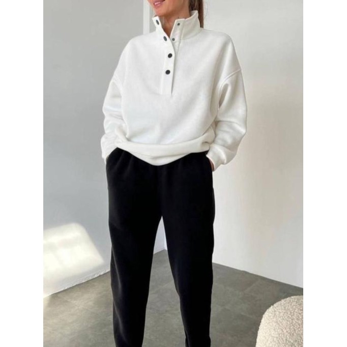 Solid color high neck sweater pants two-piece set