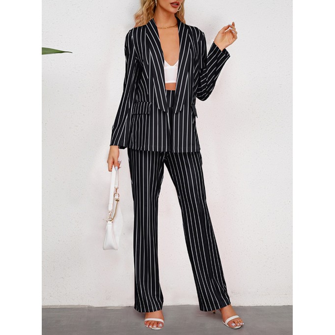 Striped suit jacket straight pants set