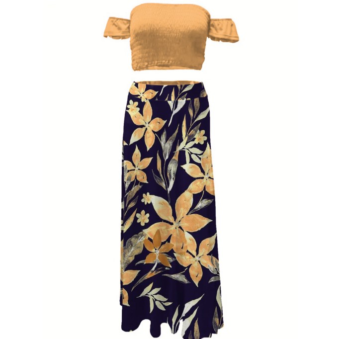 Summer sexy strapless, off-the-shoulder, half-skirt vacation set