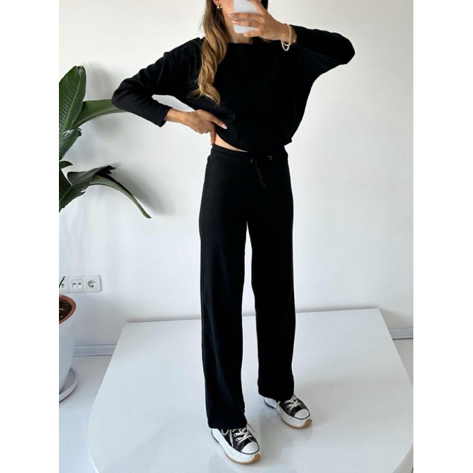Thread round neck long sleeved top and pants set