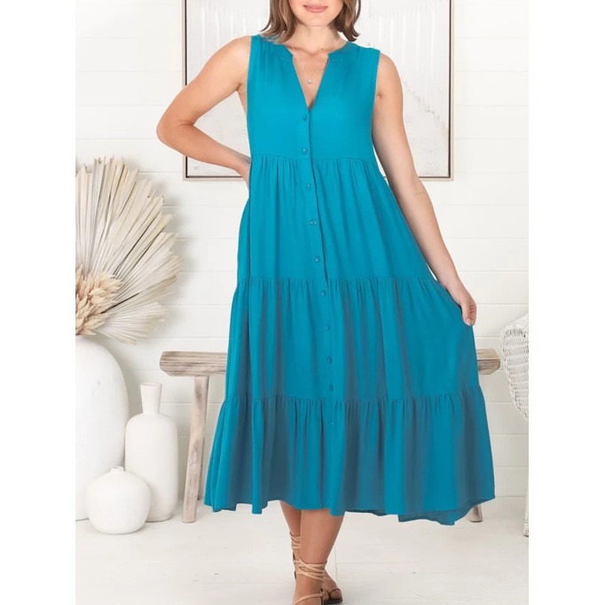 V-neck cotton linen dress