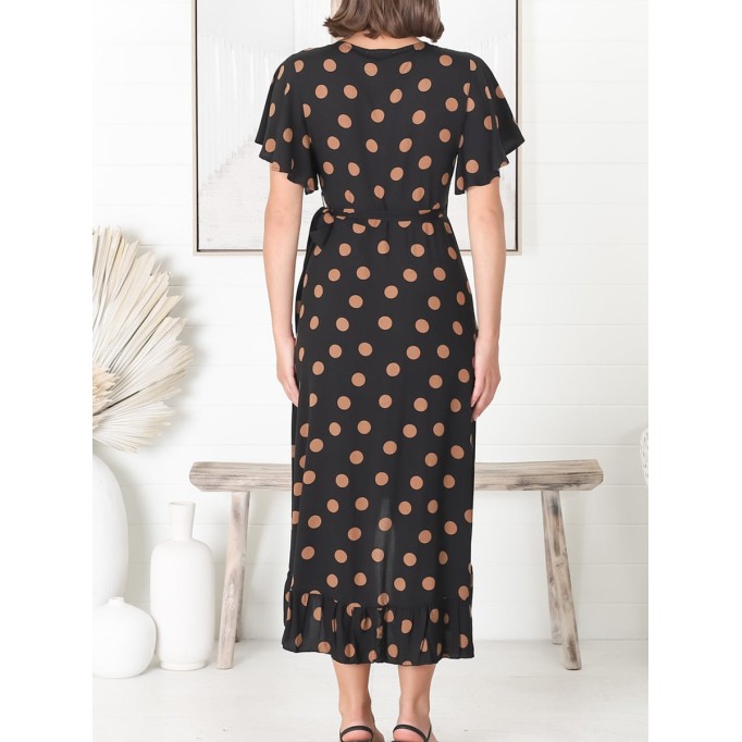 V-neck polka dot print dress