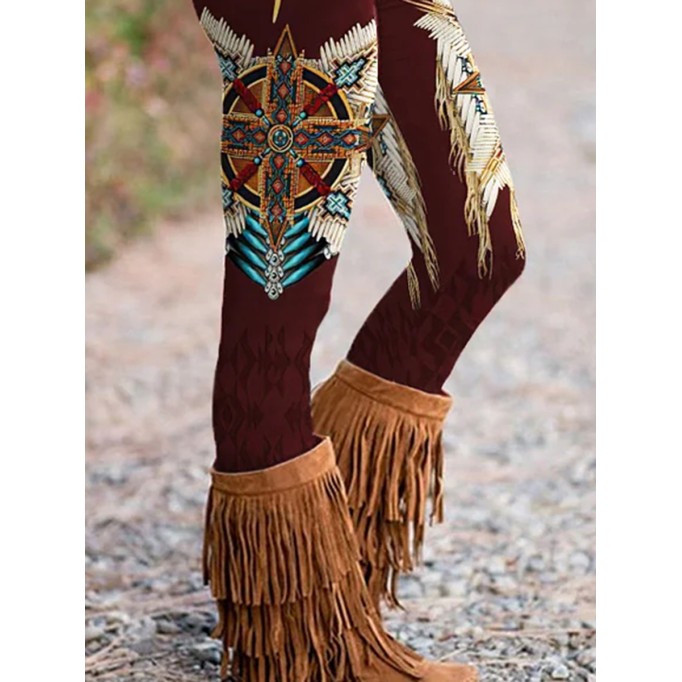 Vintage Western Tribal Print Casual Leggings