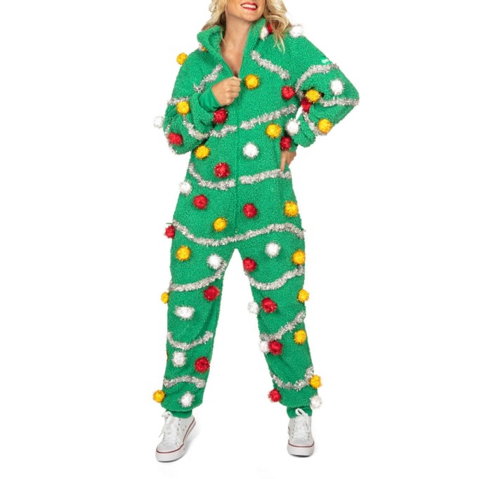Women's Christmas tree print jumpsuit