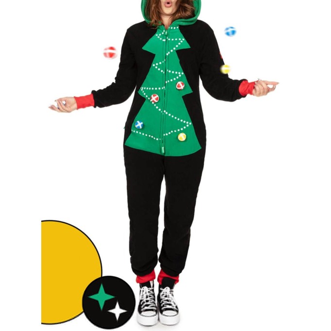 Women's Contrast Christmas Tree Hooded Jumpsuit