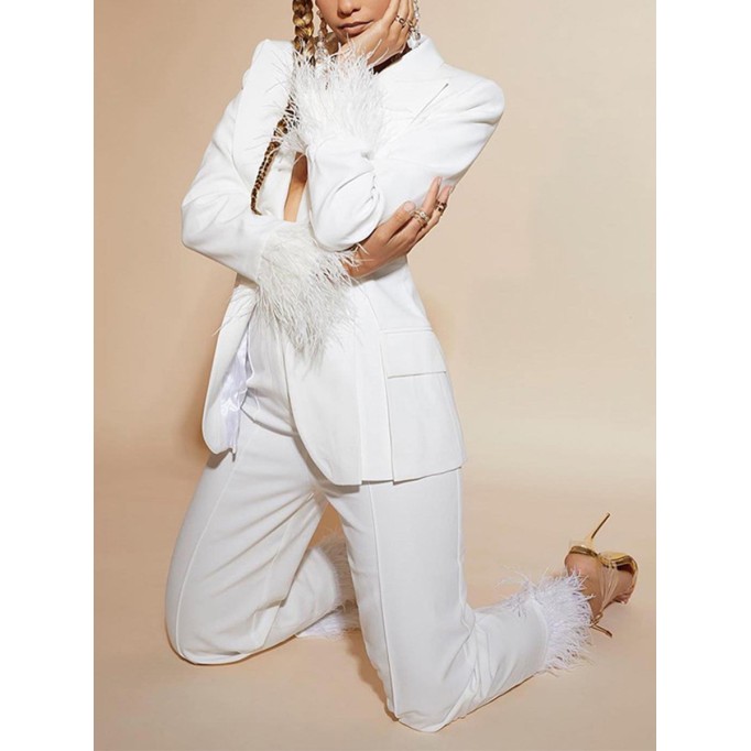 Women's Fashion Feather Suit Set Two Piece