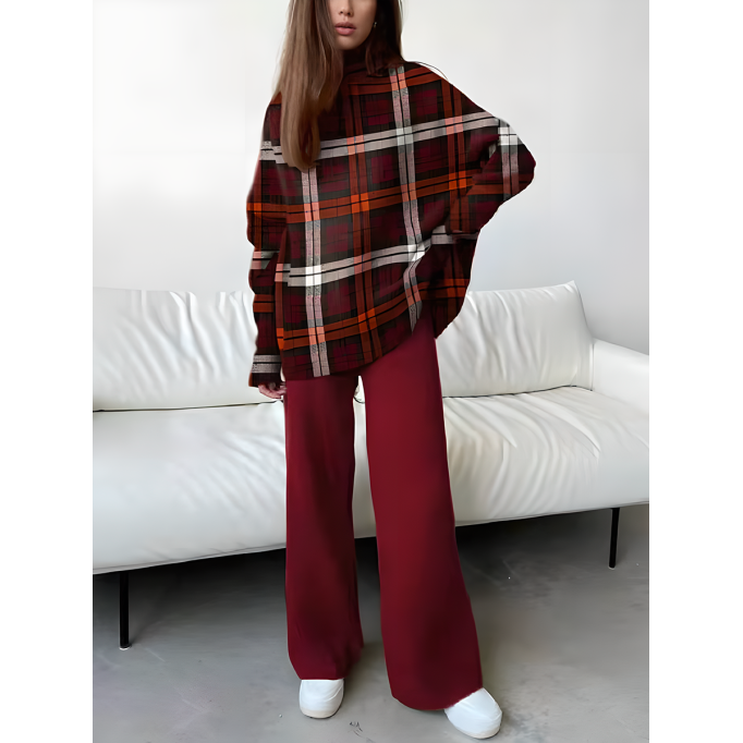 Women's Fashion Printing Loose High Neck Pants Long Sleeve Two Piece Set