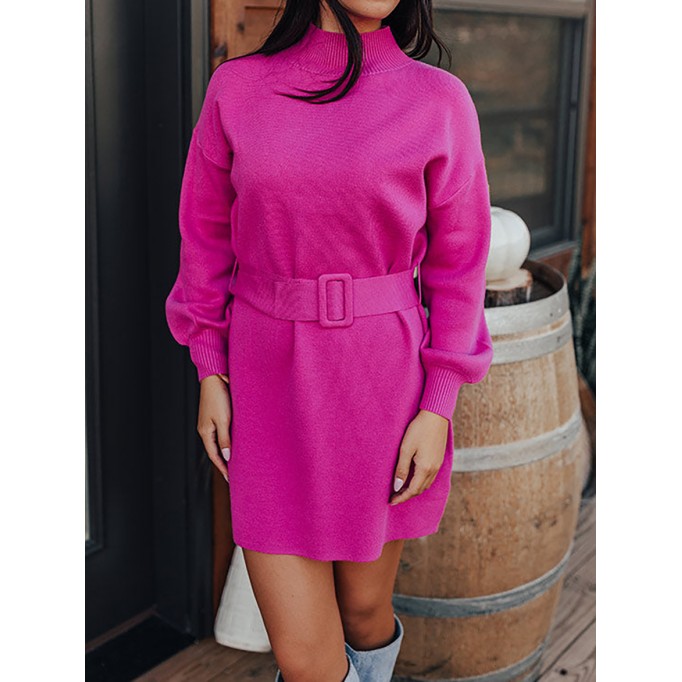 Women's Pink Turtleneck Sweater Dress