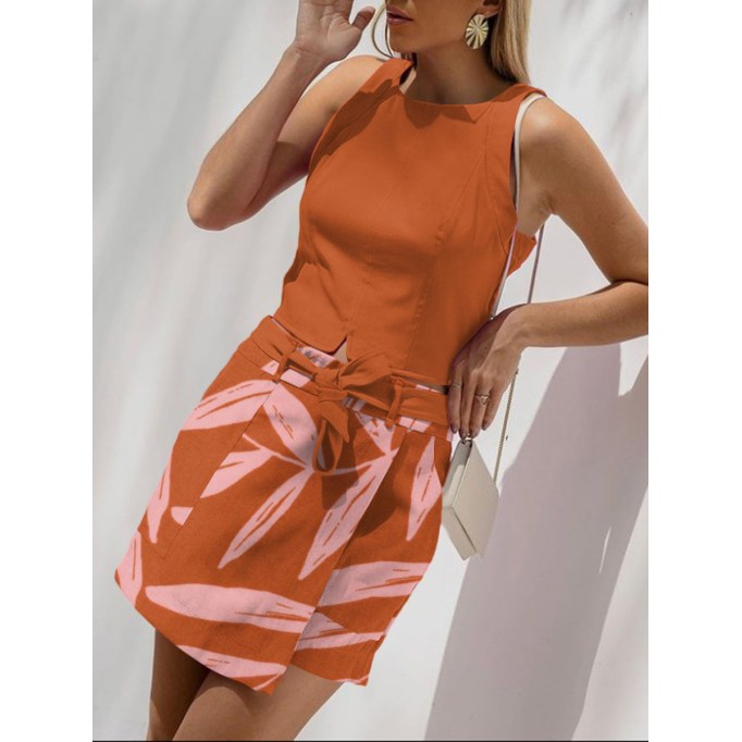 Women's simple orange print suit