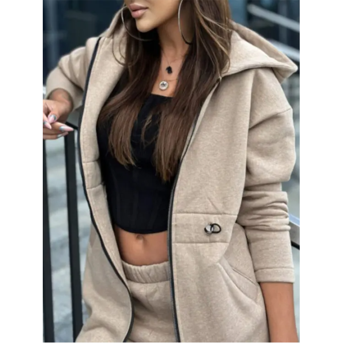 Women's Solid Color Hoodie Two Piece Set