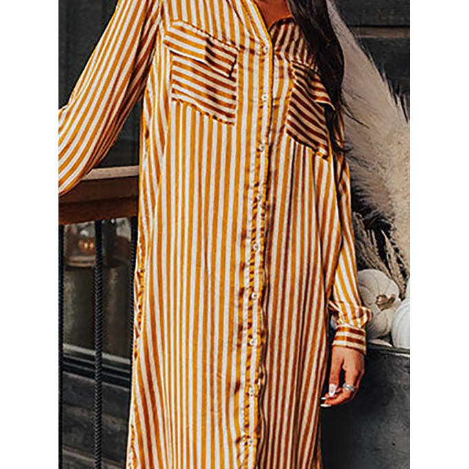 Women's Striped Pocket Shirt Dress