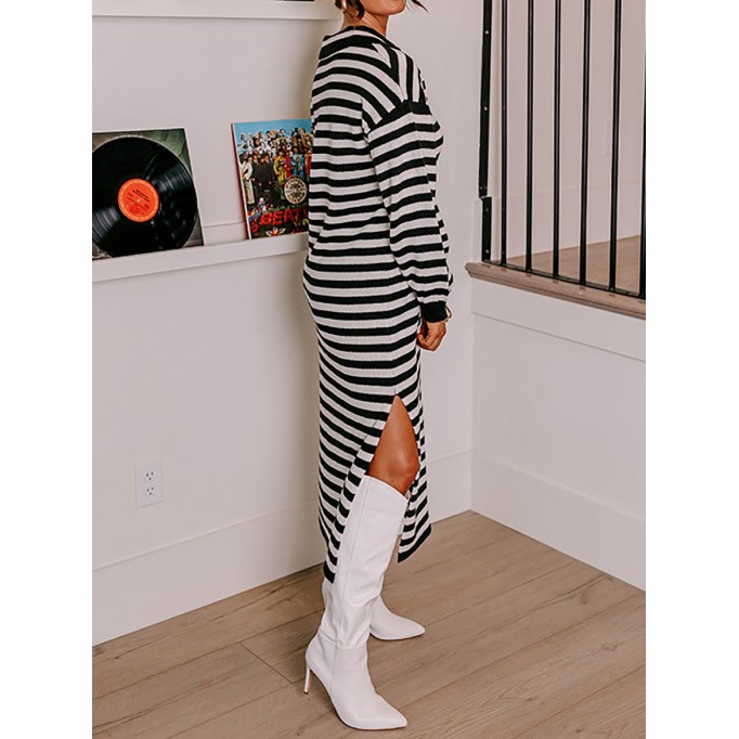 Women's Tweed Striped Knit Long Dress
