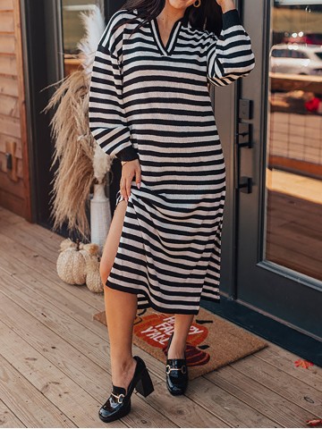 Women's Tweed Striped Knit Long Dress