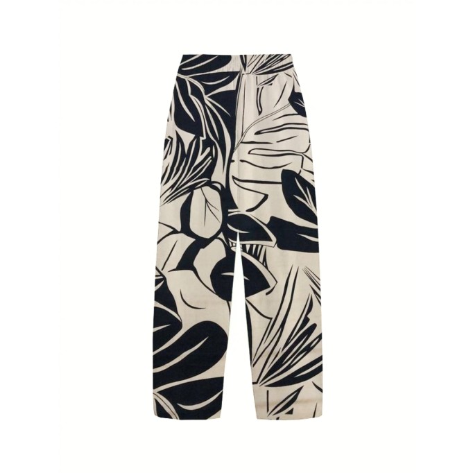 Women's vintage printed cotton and linen trousers
